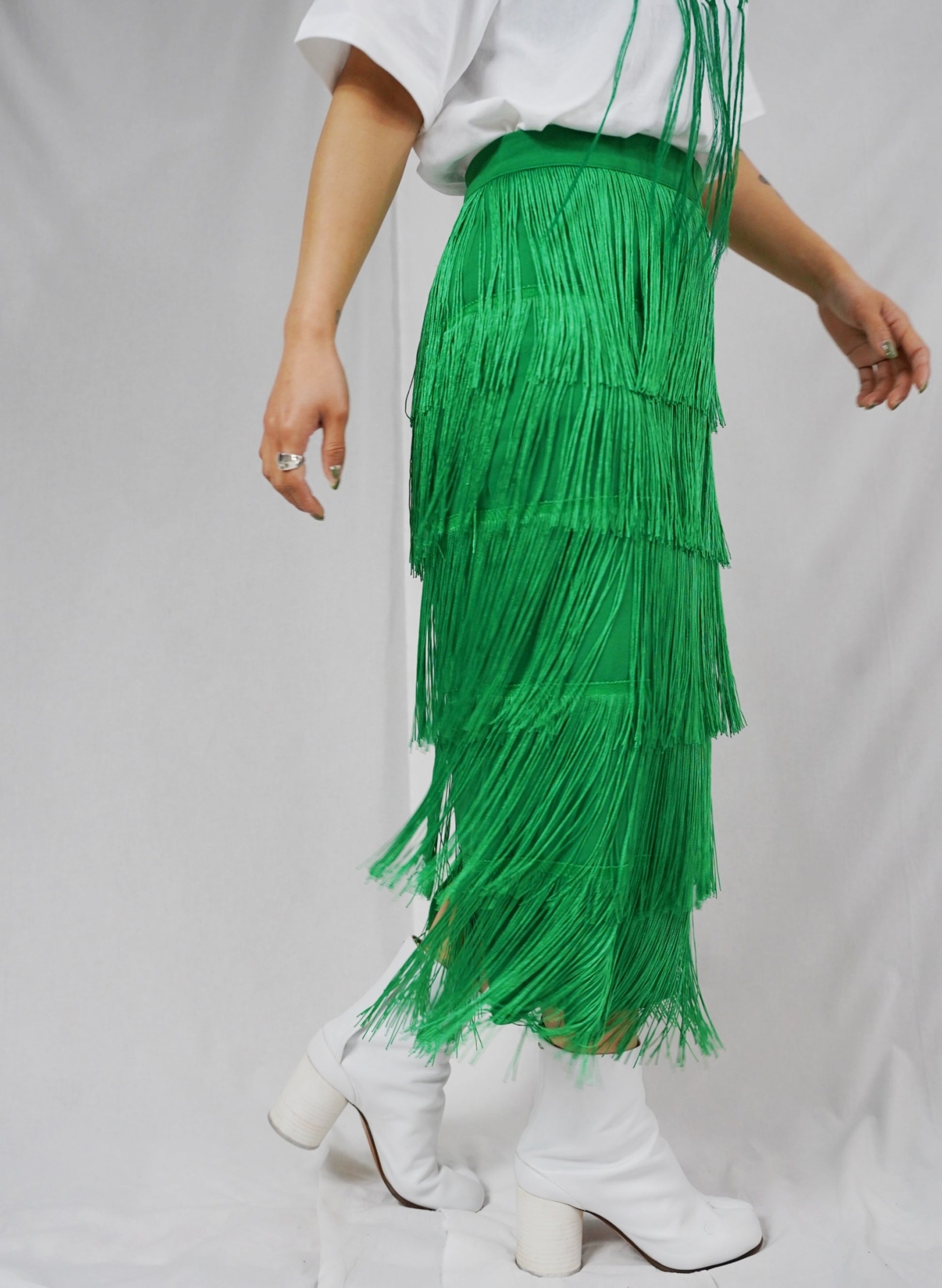 即納】fringe skirt green – I AM NOT