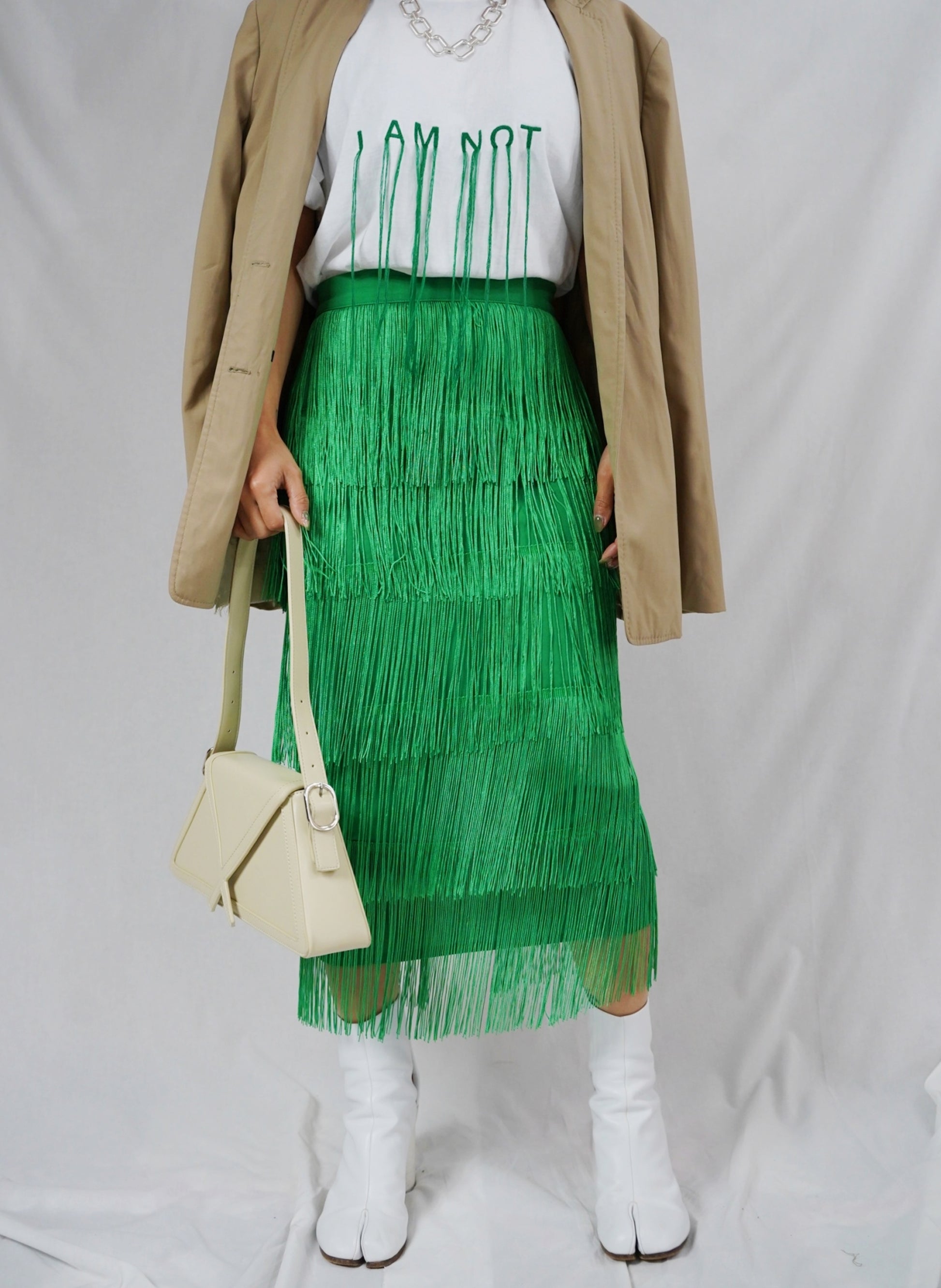 即納】fringe skirt green – I AM NOT
